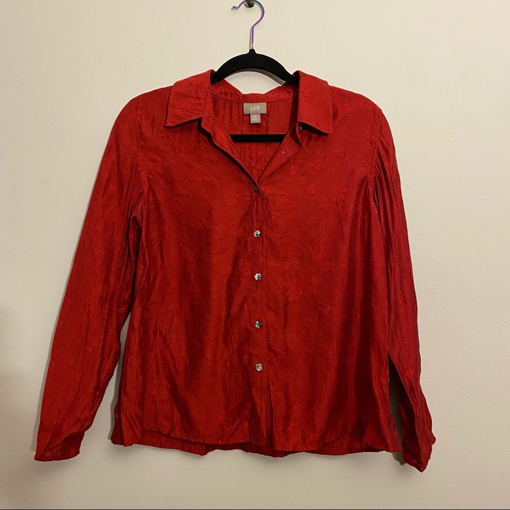 J. Jill Crimson Red Patterned Button Up Shirt